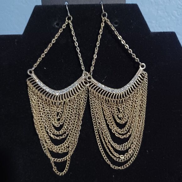 Source Unknown Jewelry - Gold-Toned Chandelier Chain Dangle Statement Earrings